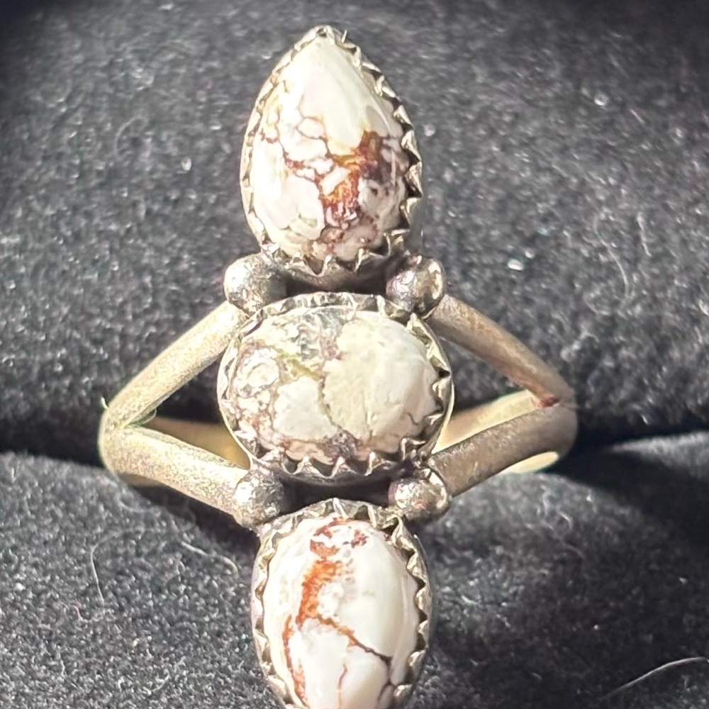 Triple Wild Horse Turquoise Sterling Silver Ring sz 7